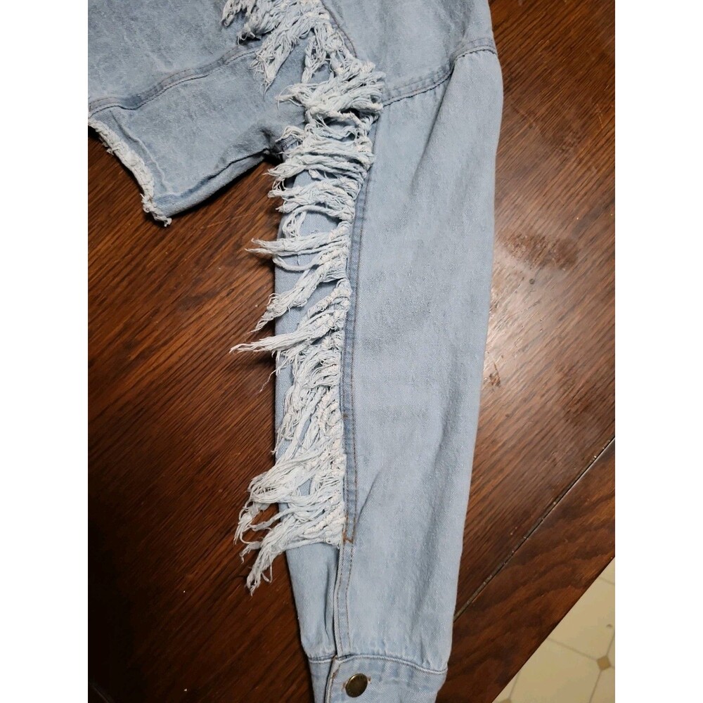 Denim Jacket Cropped With Fringe Size M - Picture 4 of 7